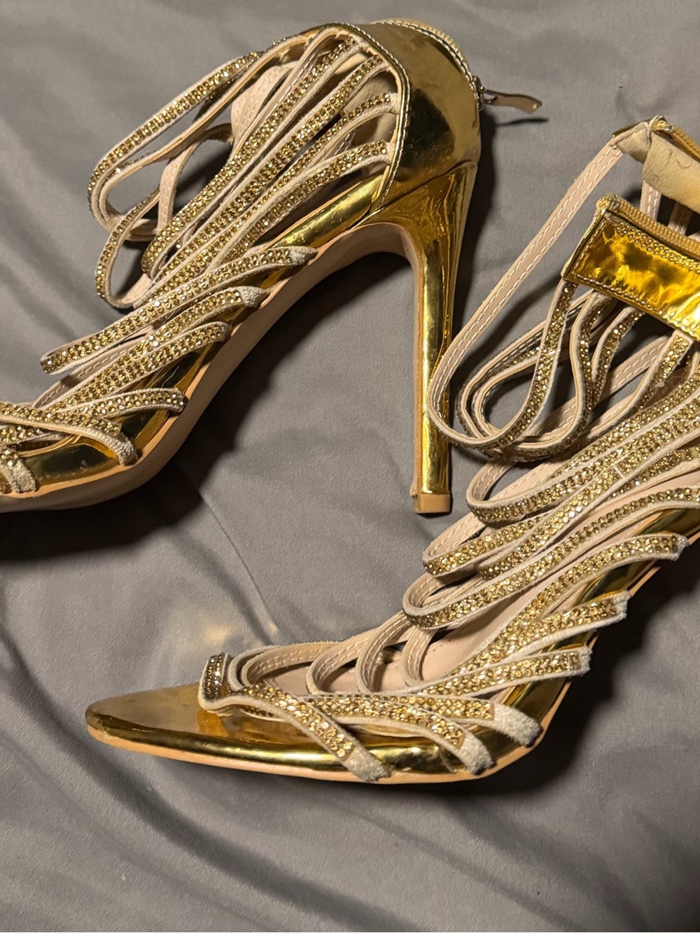 Gold Embellished Strappy Stiletto Heels
